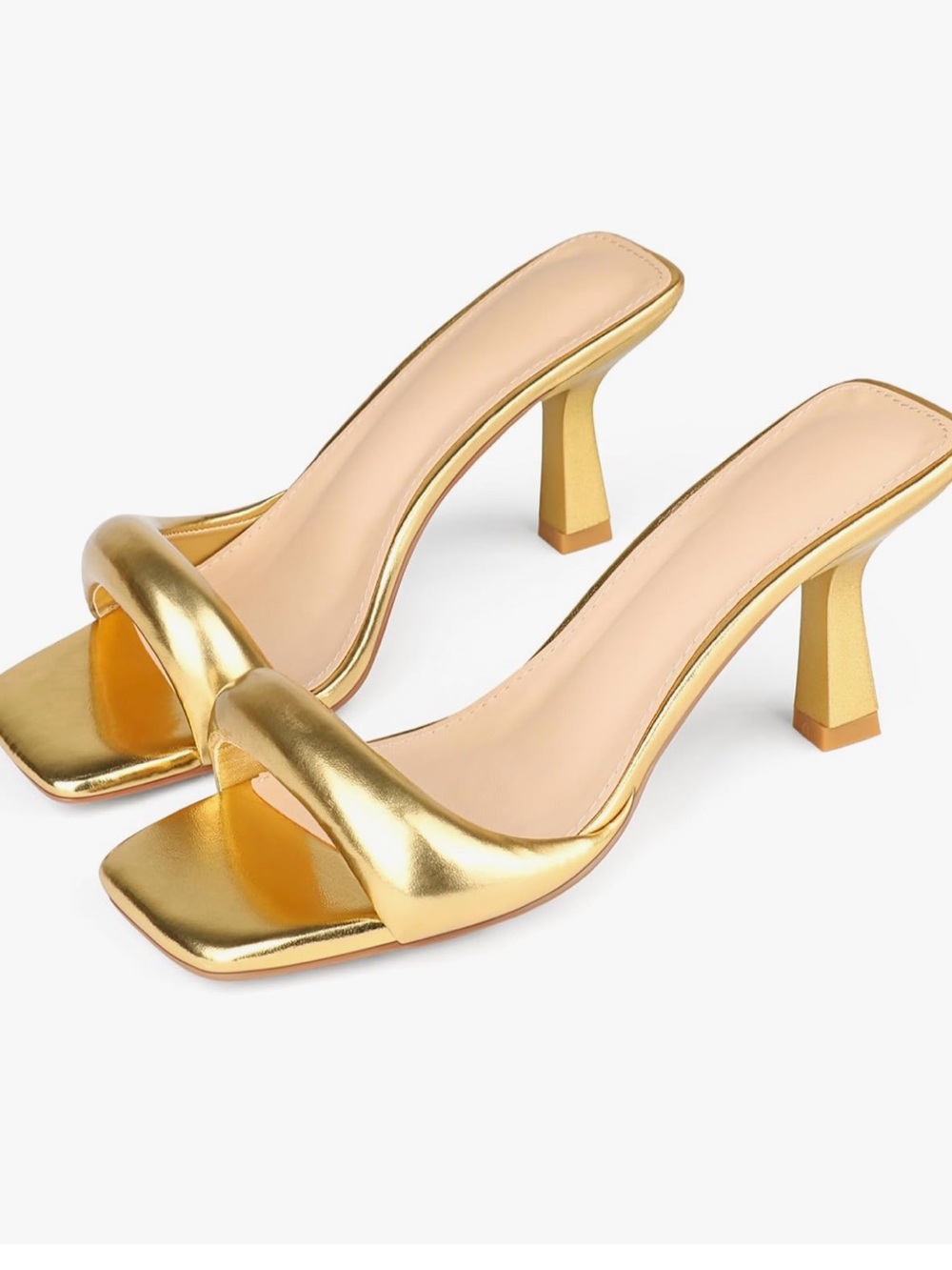 Gold Metallic Square-Toe Heeled Mules for Women